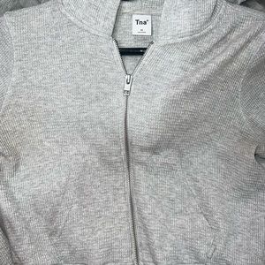 Aritzia waffle zip up sweater